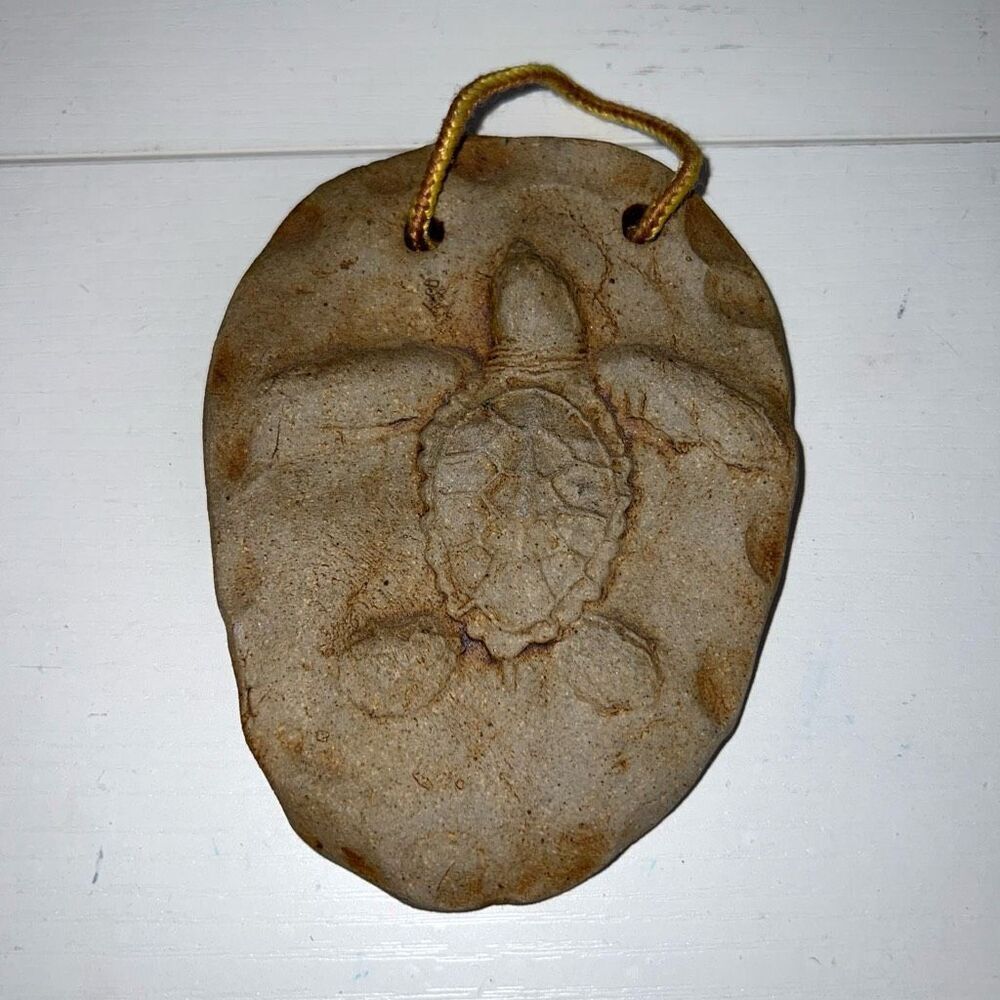 Vintage Signed Sea Turtle Wall Plaque Cast Stone Cement Signed JS Hand Made